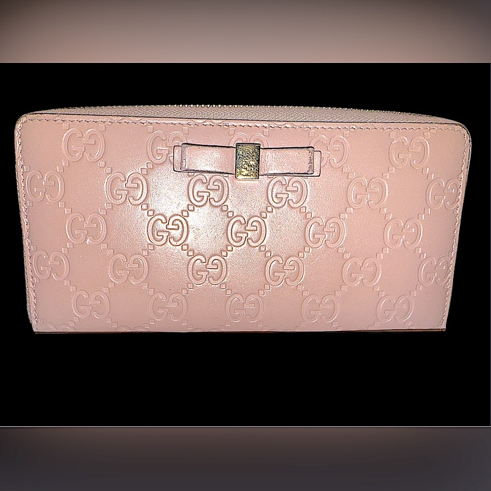 Gucci Guccisima GG Leather Zip Around Wallet Blush Pink Zippy Continental Bow - Picture 7 of 16